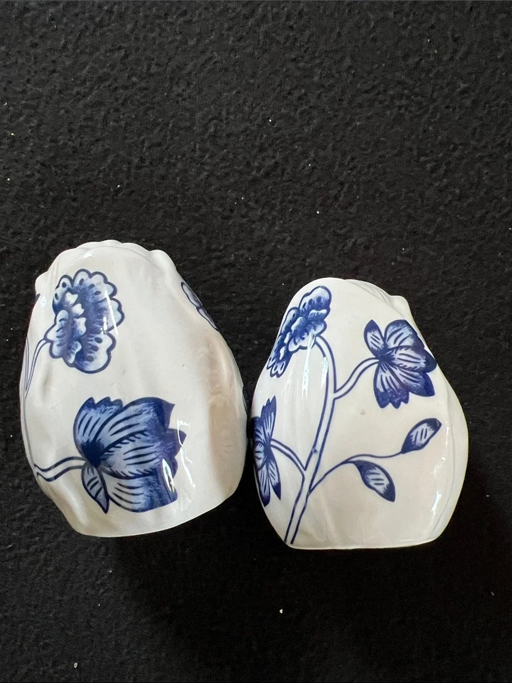 White and Blue Floral Ceramic Salt and Pepper Shaker Set